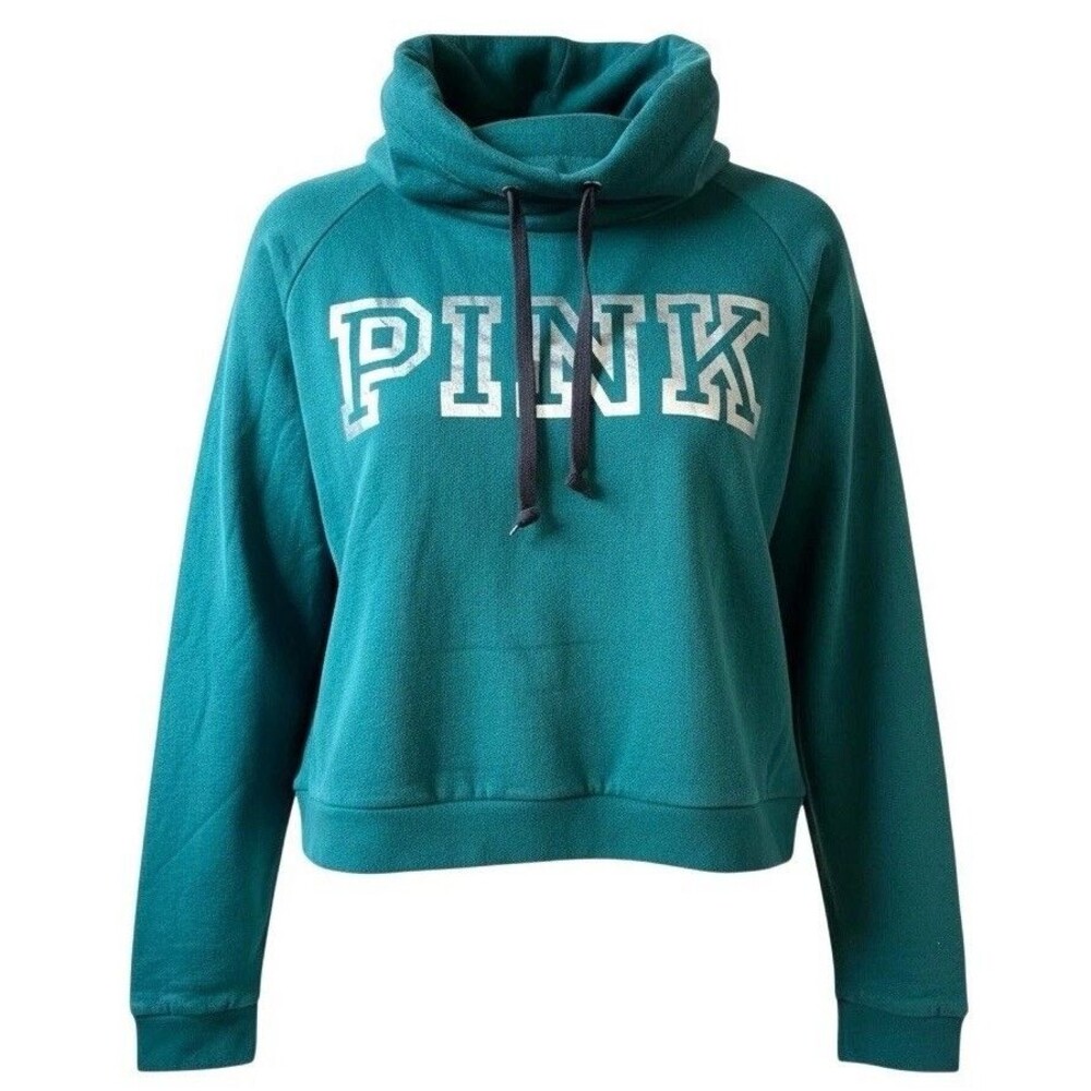 Victoria’s Secret PINK Hoodie Sweatshirt Women’s XL Teal Green Logo Fleece NWT